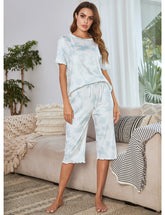 Homewear Kurzärmliges Oberteil Kurze Hose Zweiteiliger Pyjama mit Batikmuster und Farbverlauf